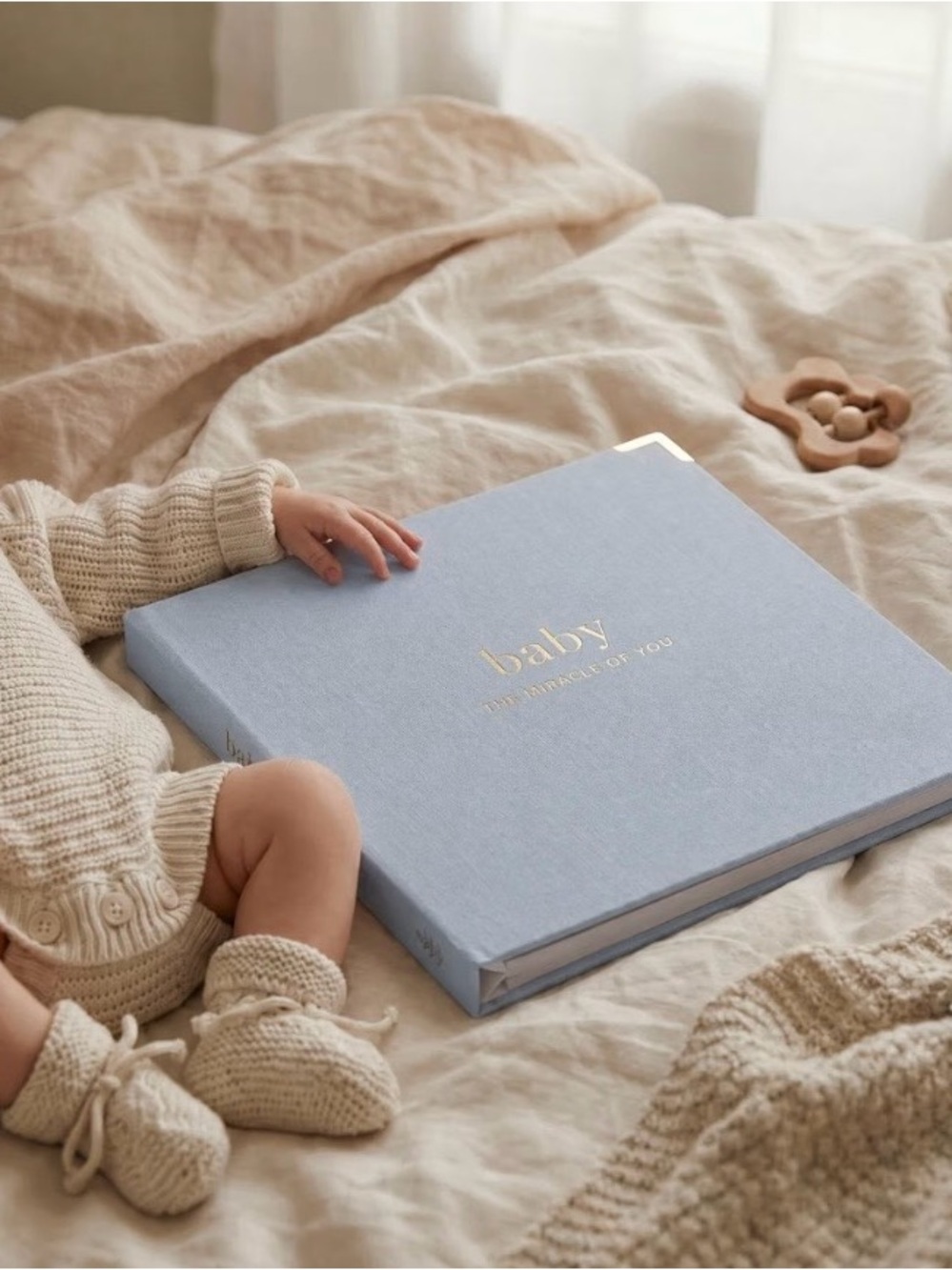 Brand new/never used/still in box- Light Blue Baby Memory Album with Gold Foil